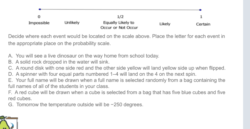 solve 0 1/2 Impossible Unlikely Equally Likely to