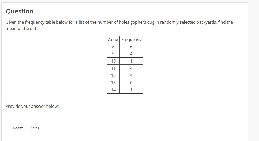 solve Question Given the frequency table below