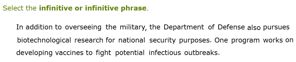 Solve this Select the infinitive or infinitive