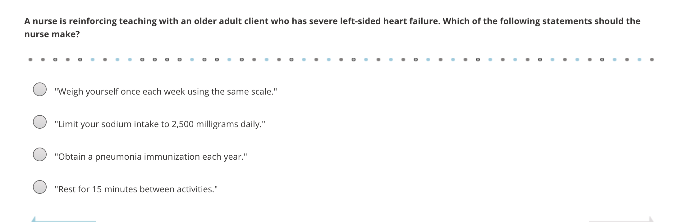 x A nurse is reinforcing teaching with an older