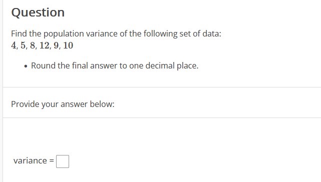 solve Question Find the population variance of