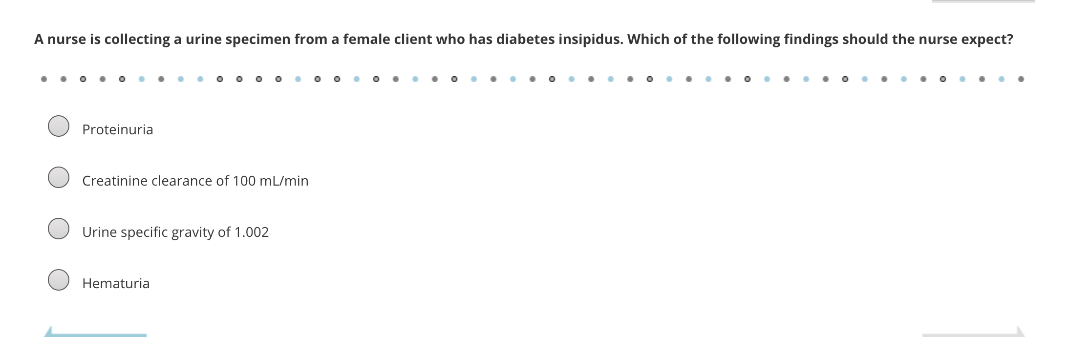 x A nurse is collecting a urine specimen from a