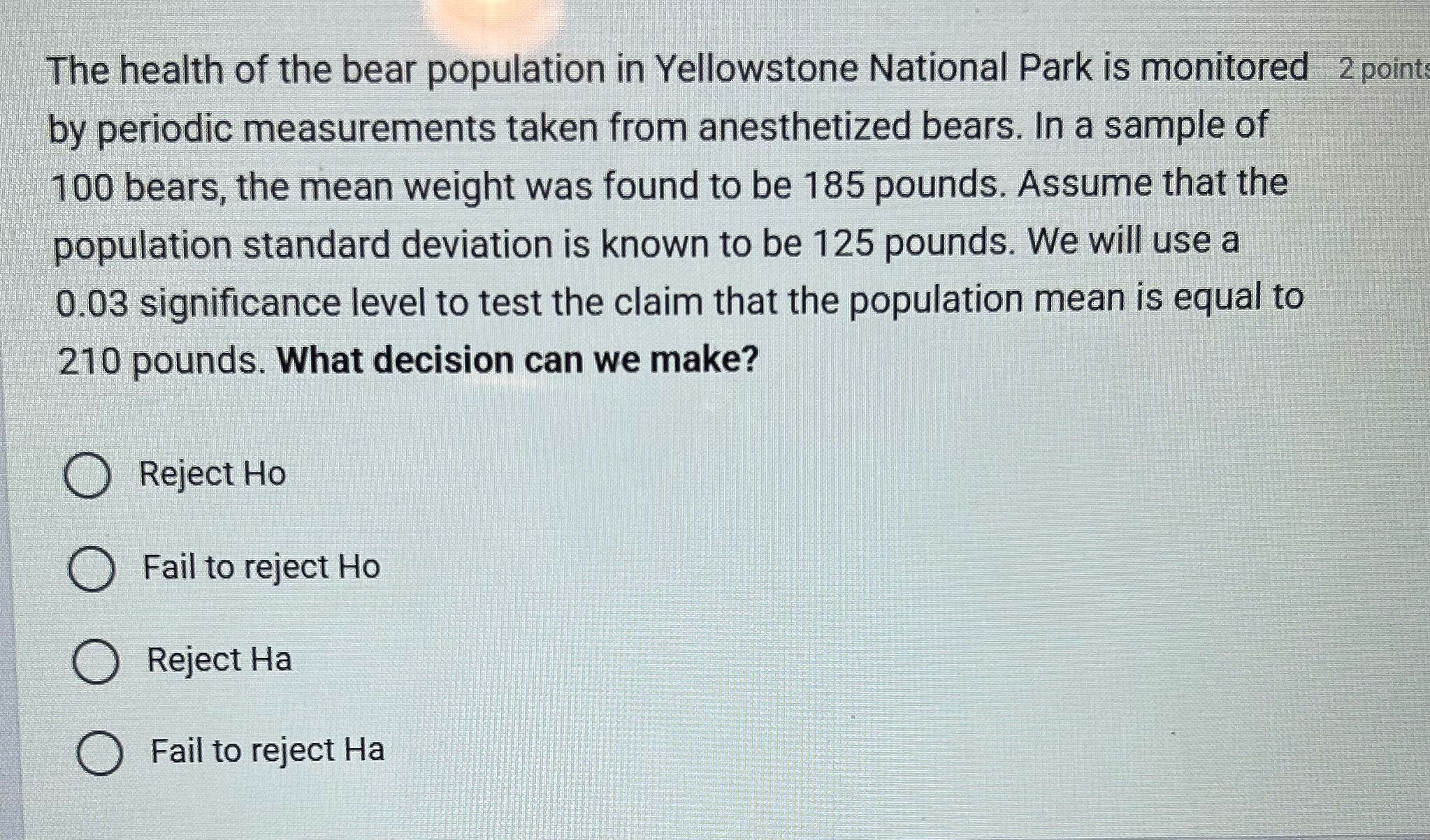 Solve The health of the bear population in