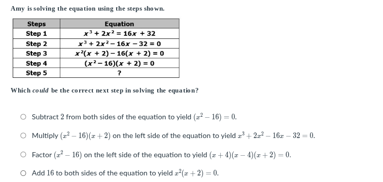 Amy is solving the equation using the steps