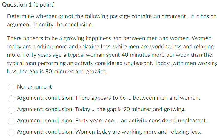 1 Question 1 (1 point) Determine whether or not