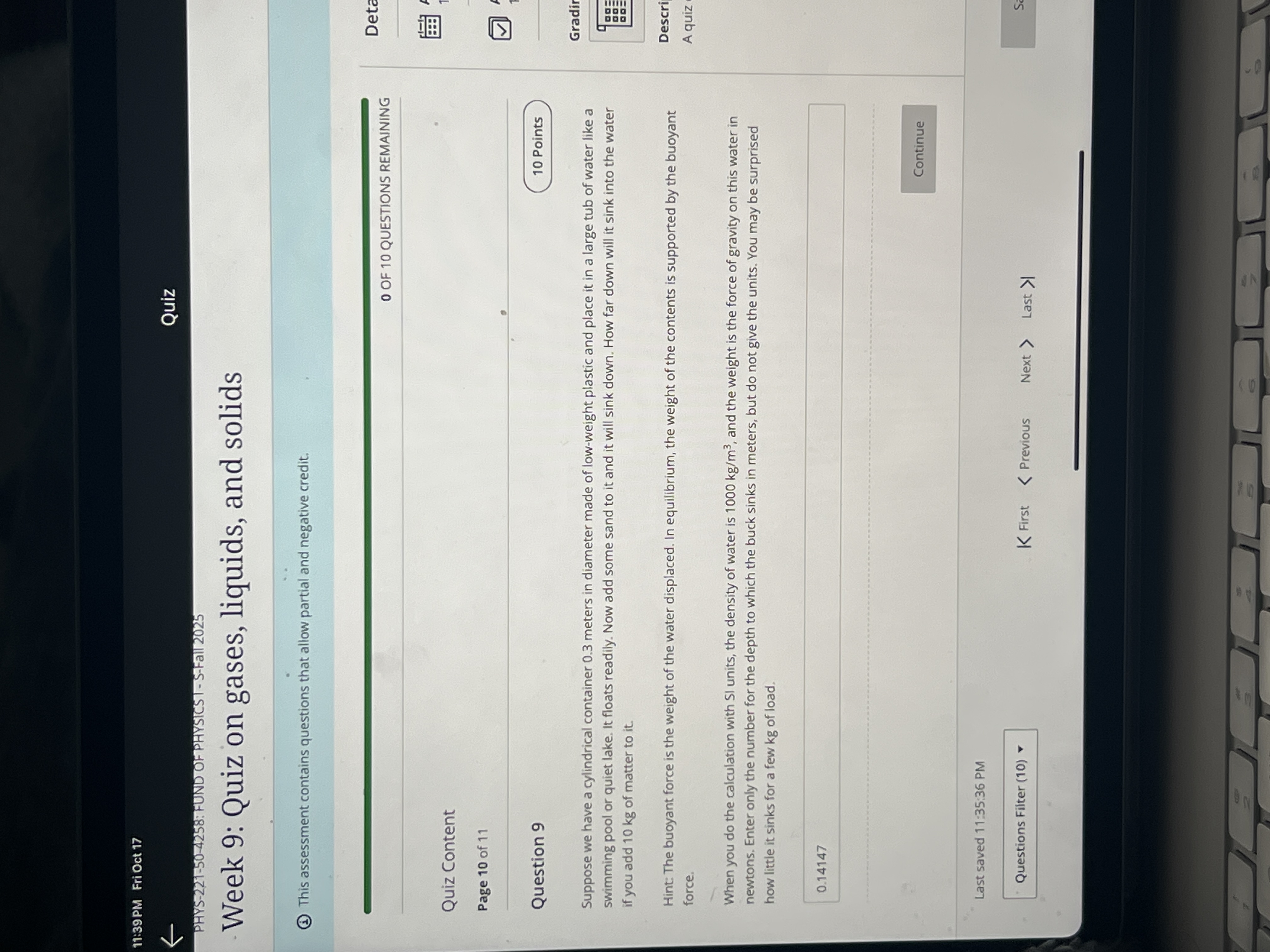 Is this correct 11:39 PM Fri Oct 17 Quiz PHYS-2