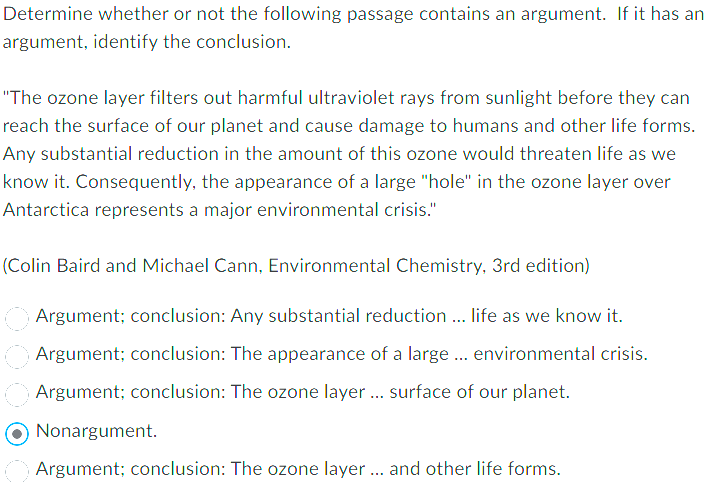 4 Determine whether or not the following passage