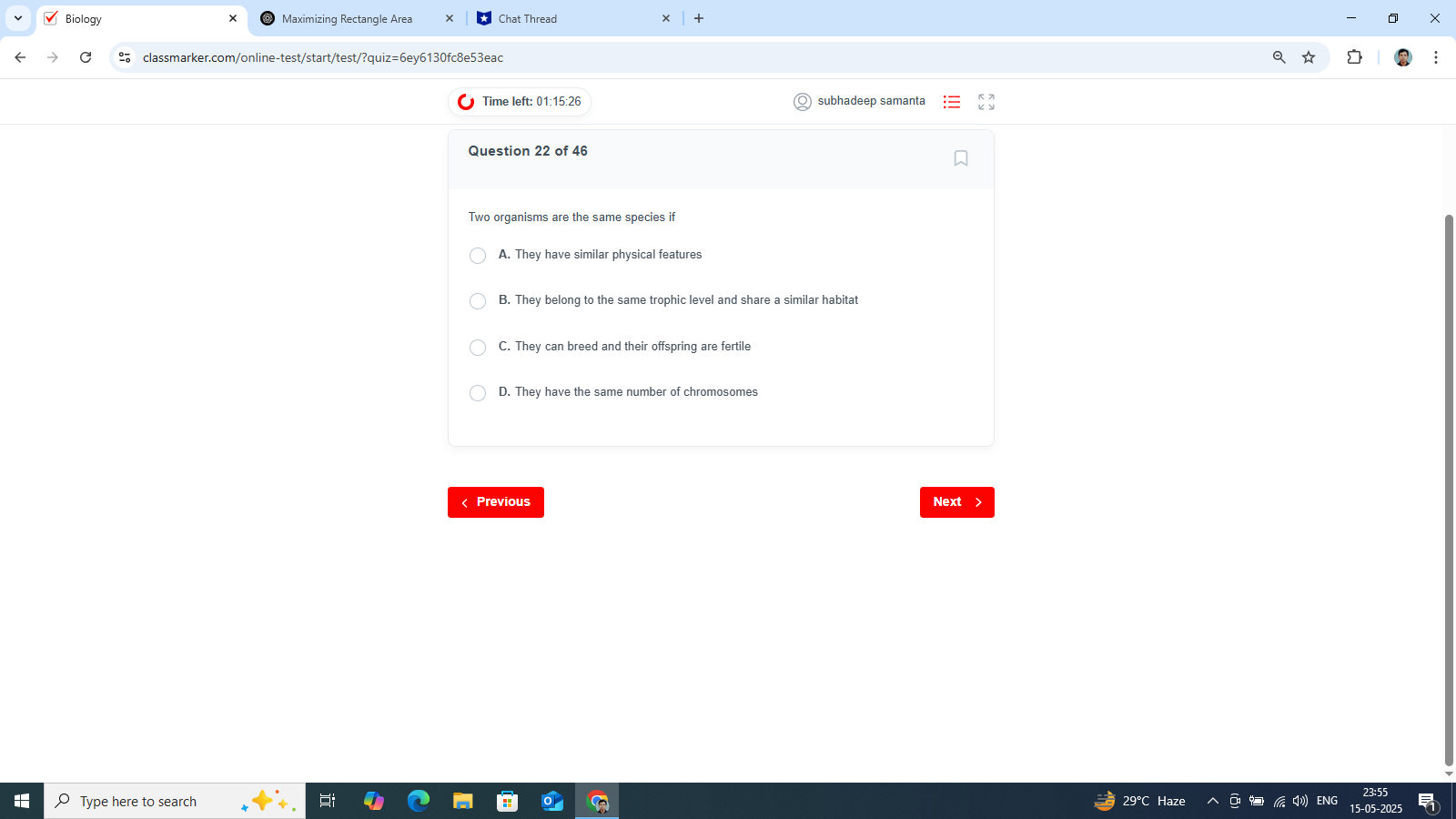 Biology X Maximizing Rectangle Area * *Chat