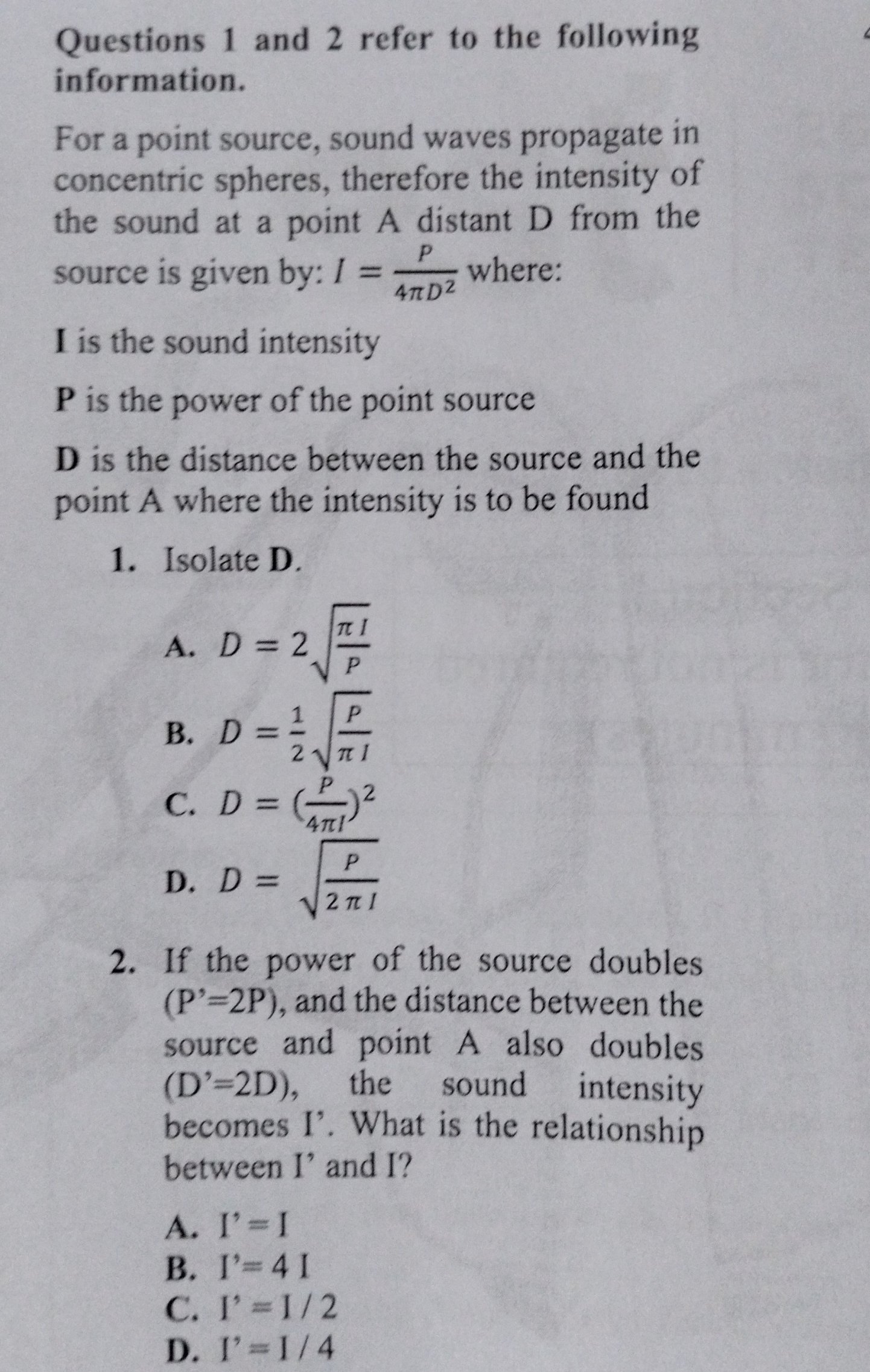 Solve 1 & 2 Questions 1 and 2 refer to the