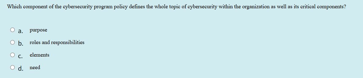 the question Which component of the cybersecurity
