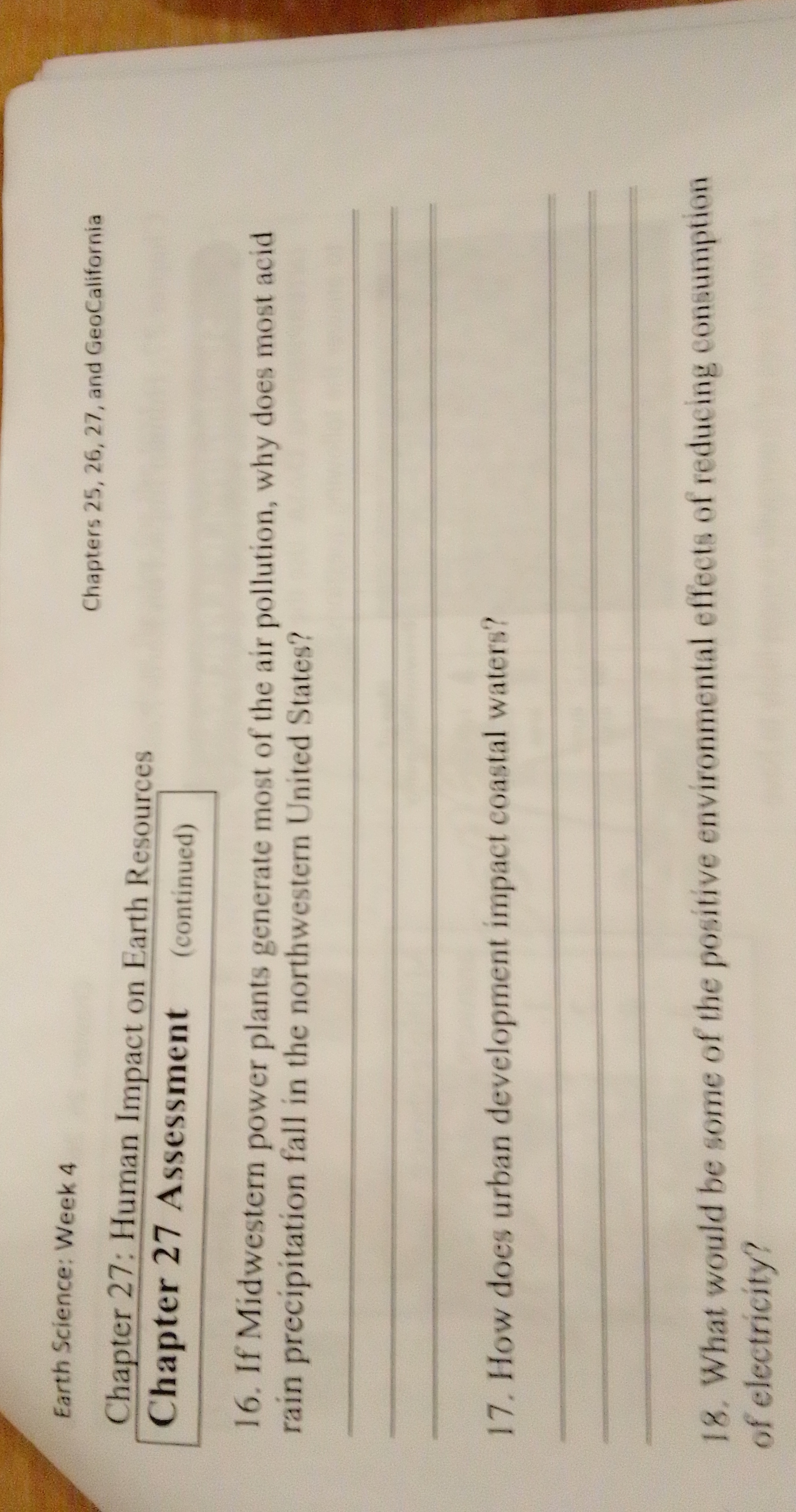 Earth Science: Week 4 Chapters 25, 26, 27, and