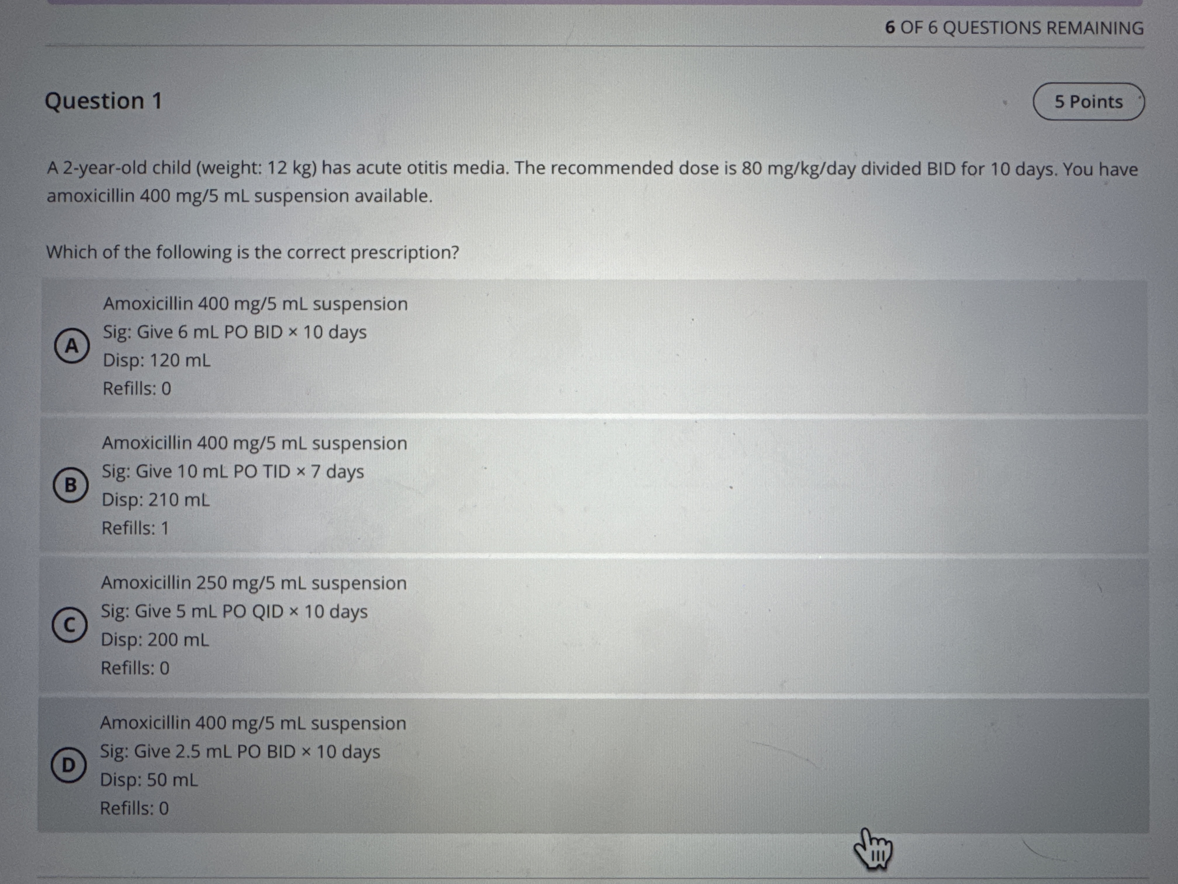 What is the correct answer? 6 OF 6 QUESTIONS