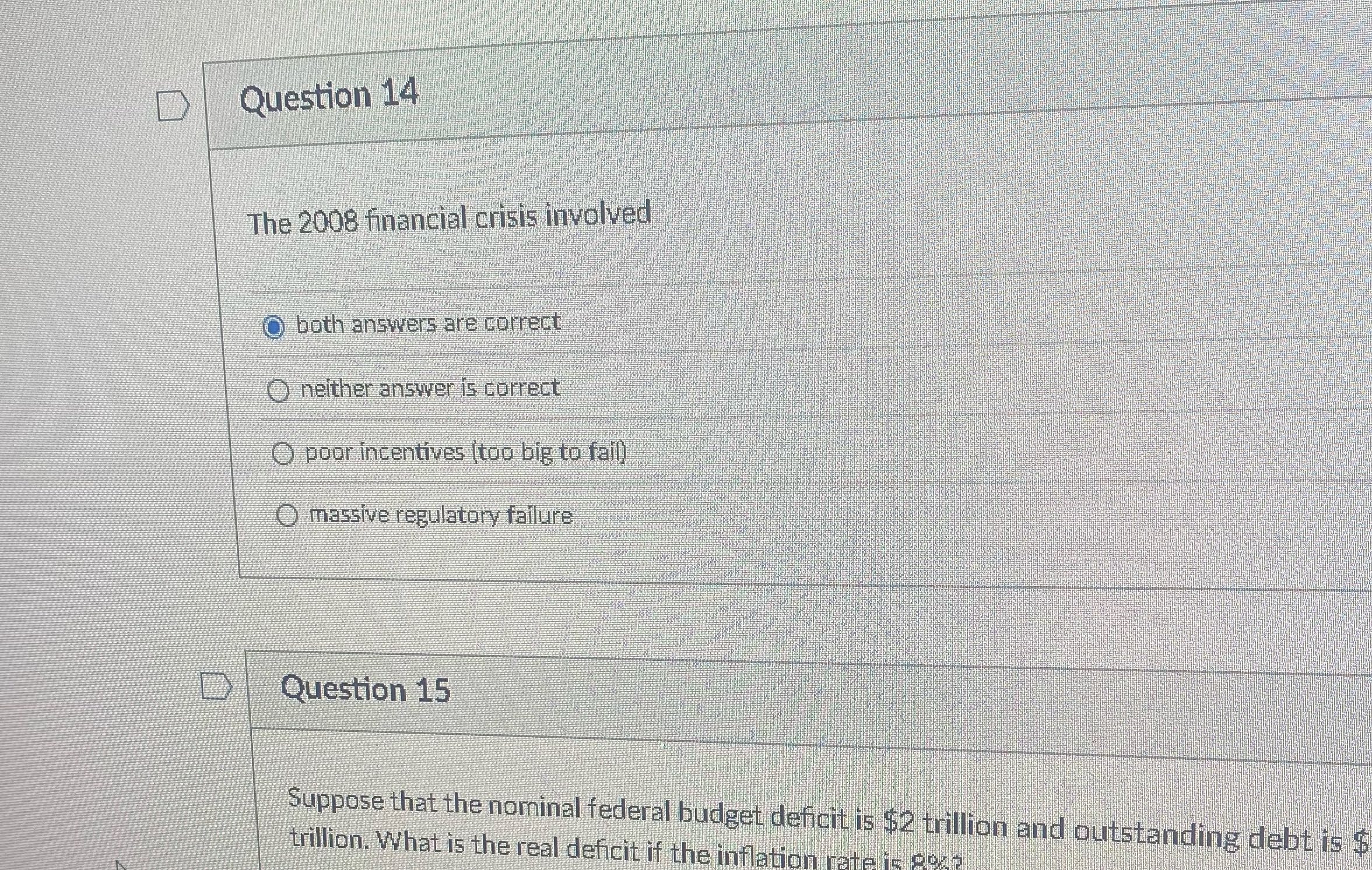 Solve Question 14 The 2008 financial crisis