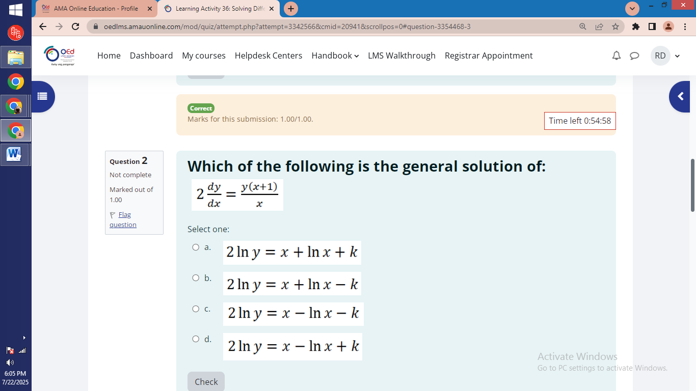 which of the folliwing is the general solution f