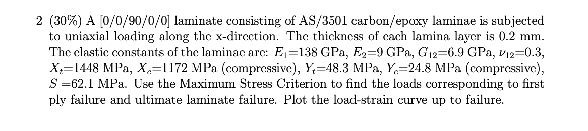 help solve ut 2 (30%) A [0/0/90/0/0] laminate
