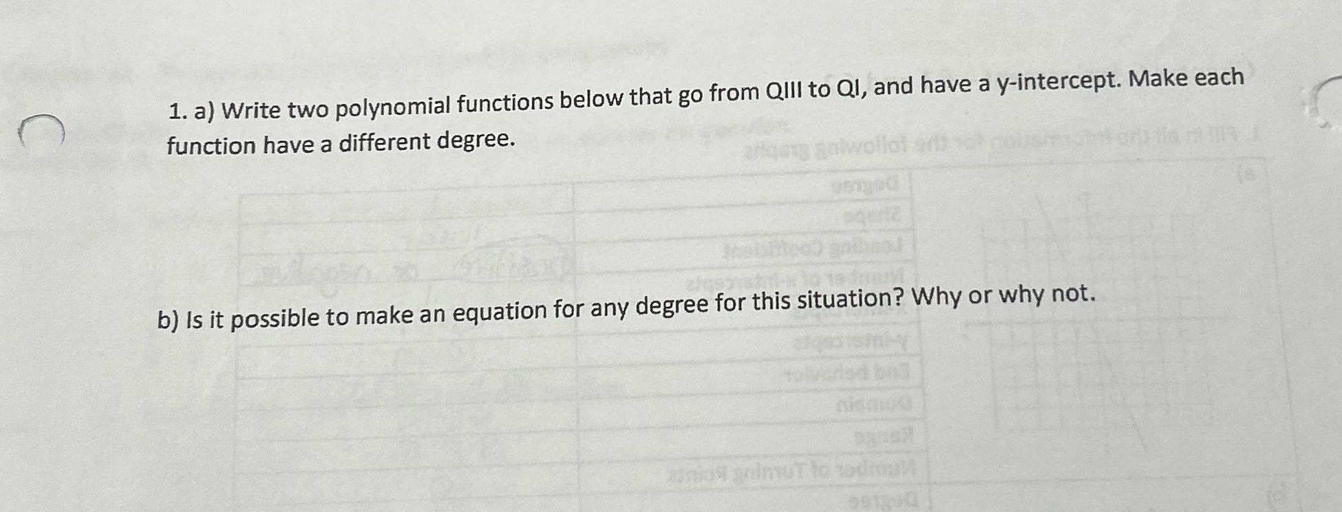 Solve this please 1. a) Write two polynomial