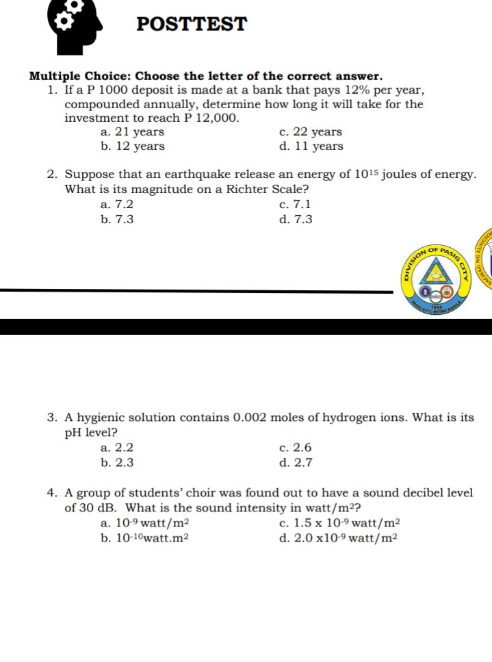 only POSTTEST Multiple Choice: Choose the letter