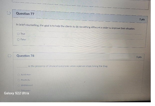 a D Question 77 1 pts In brief counselling, the