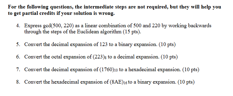 For the following questions, the intermediate