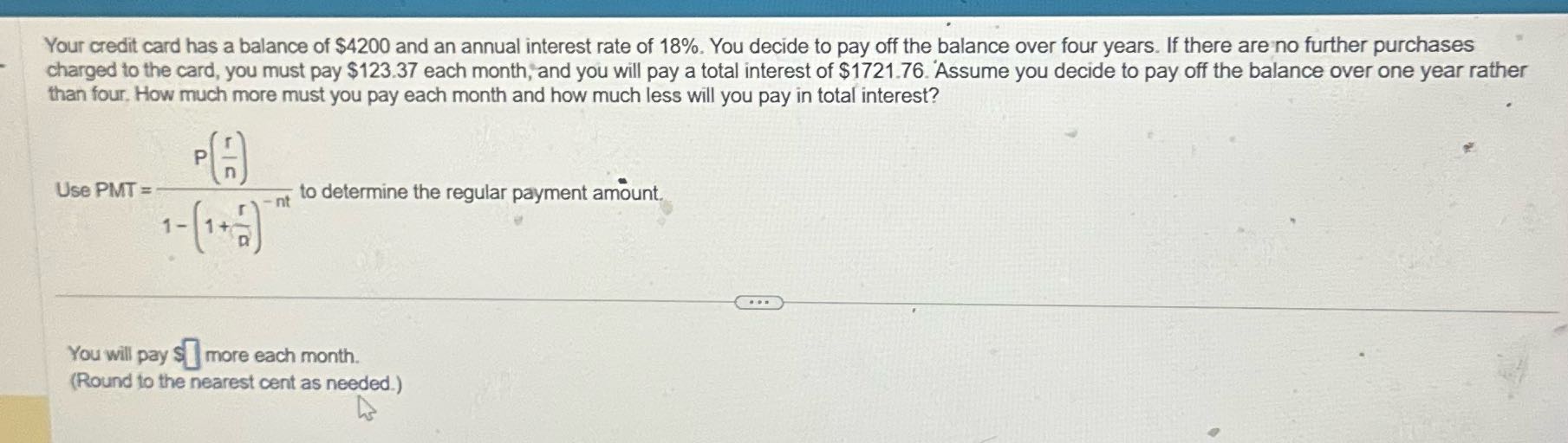 the question Your credit card has a balance of