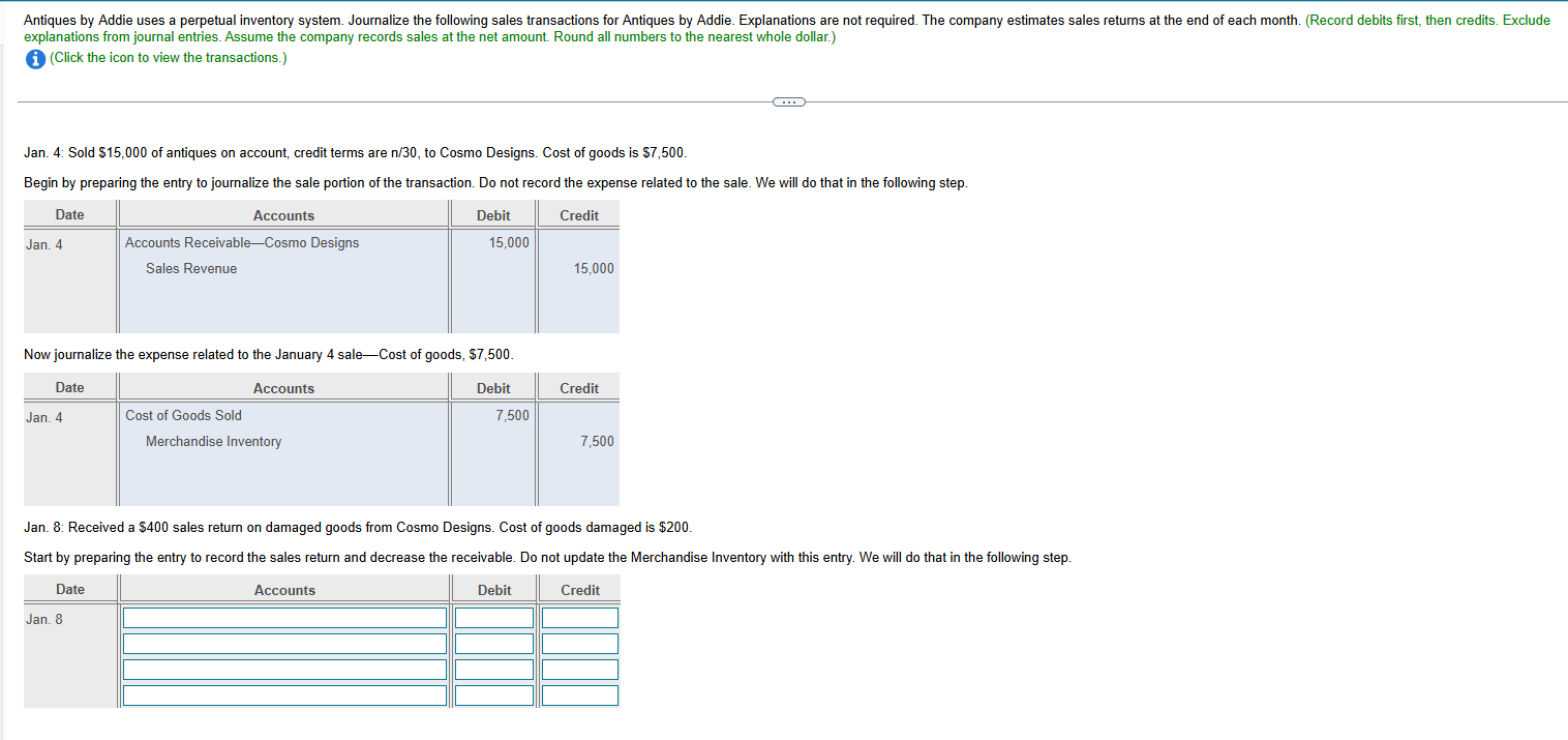 solve Antiques by Addie uses a perpetual