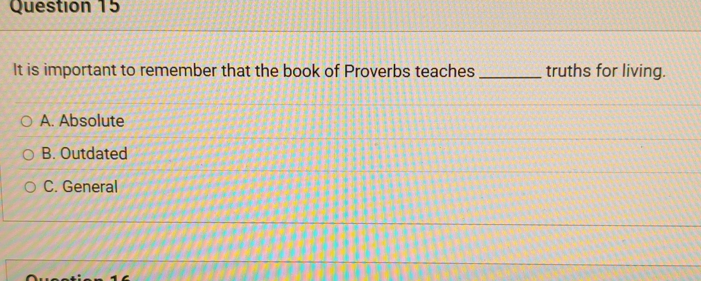 What is correct answer Question 15 It is
