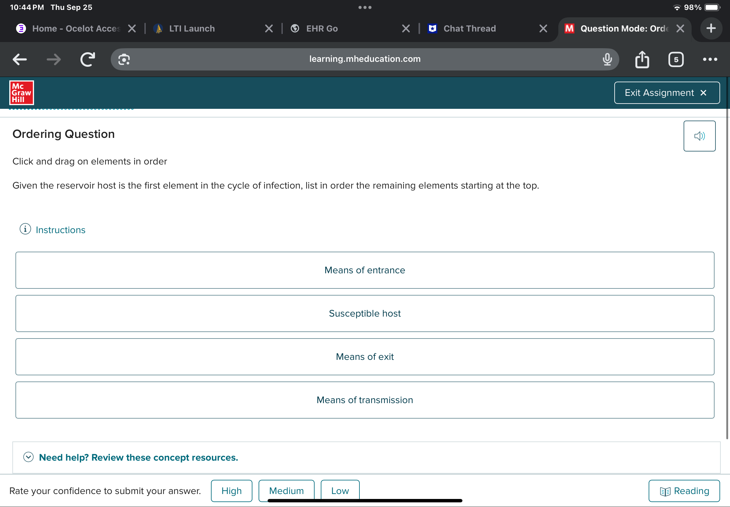 10:44PM Thu Sep 25 learning.mheducation.com