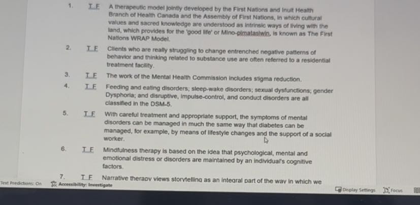 What are the answers? 1. I F A therapeutic model