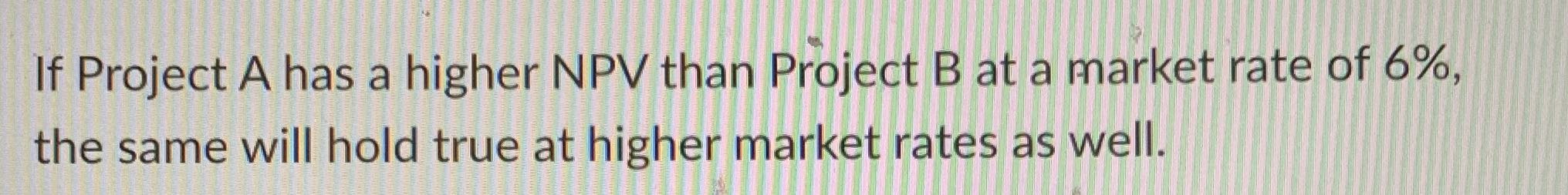 True or false If Project A has a higher NPV than