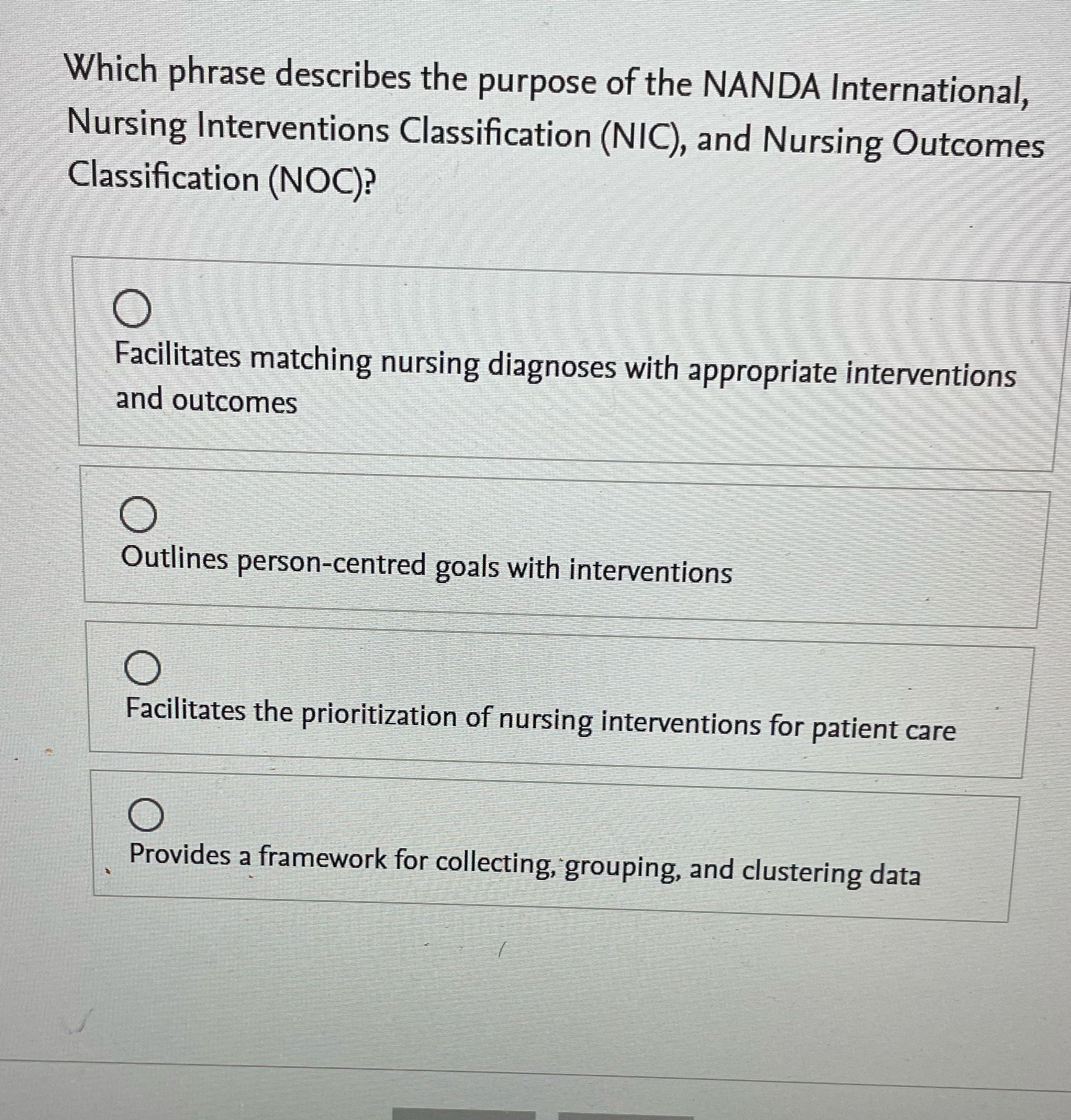 Which phrase describes the purpose of the NANDA