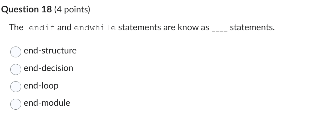 solve Question 18 (4 points) The endif and