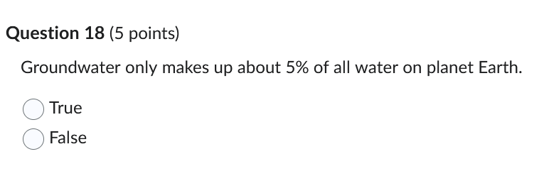 solve Question 18 (5 points) Groundwater only
