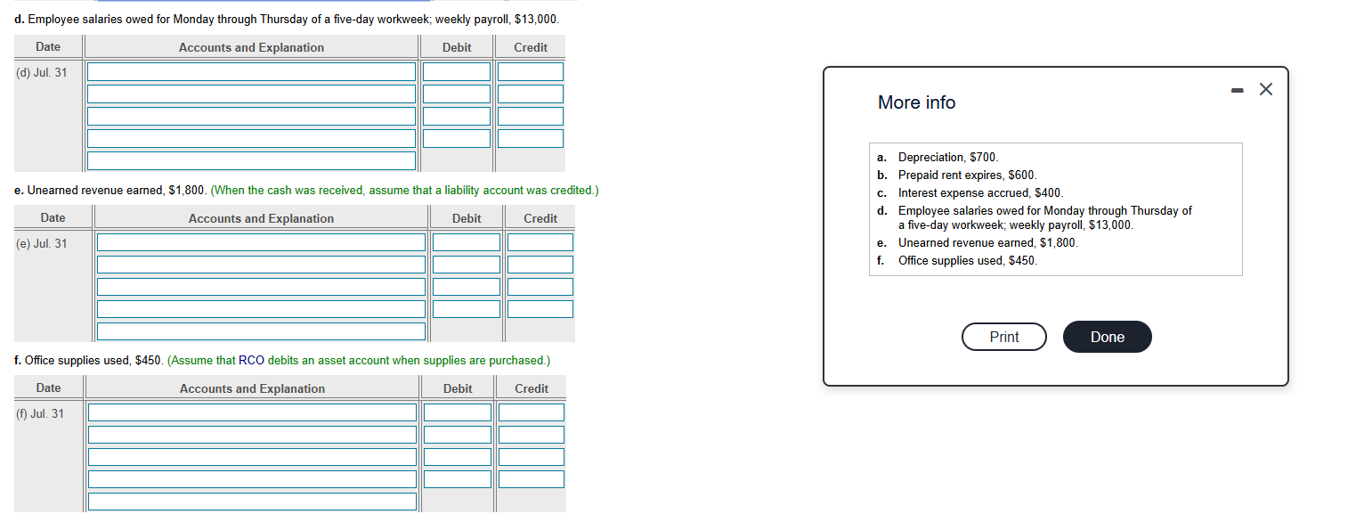 solve D-F d. Employee salaries owed for Monday