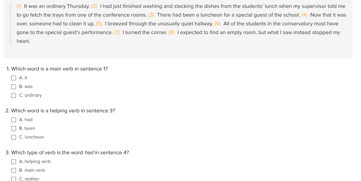 h _ (1) It was an ordinary Thursday. (2) | had