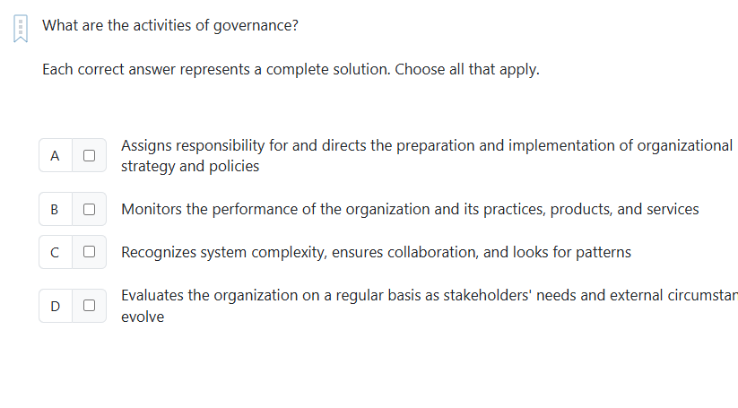 a What are the activities of governance? Each