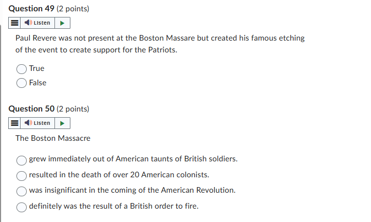 Question 49 (2 points) ()) Listen Paul Revere was