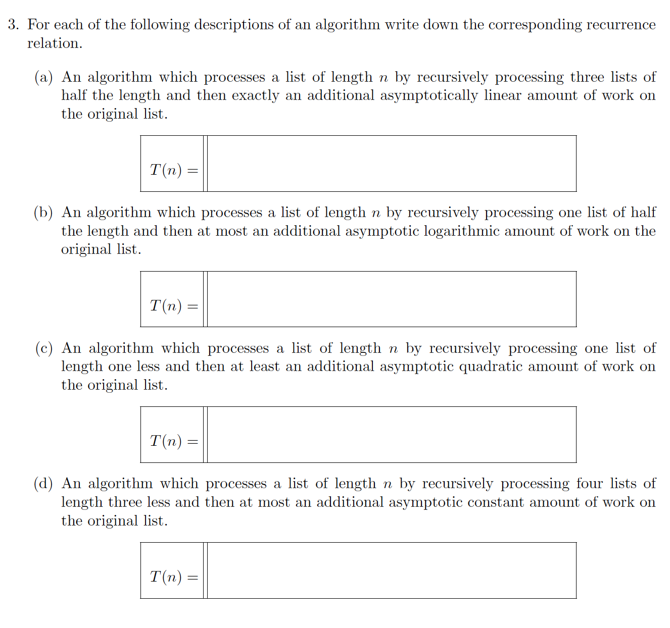 solve 3. For each of the following descriptions