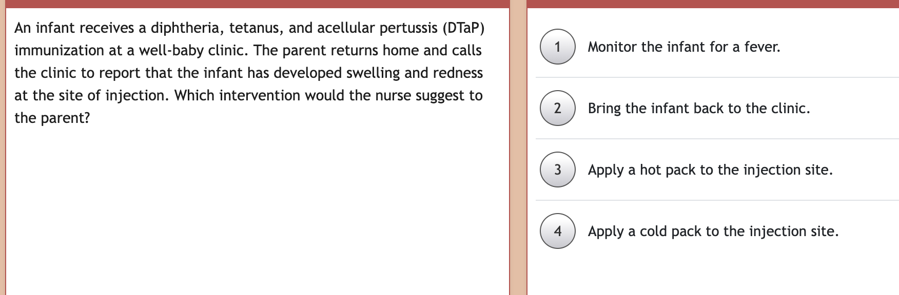 x An infant receives a diphtheria, tetanus, and