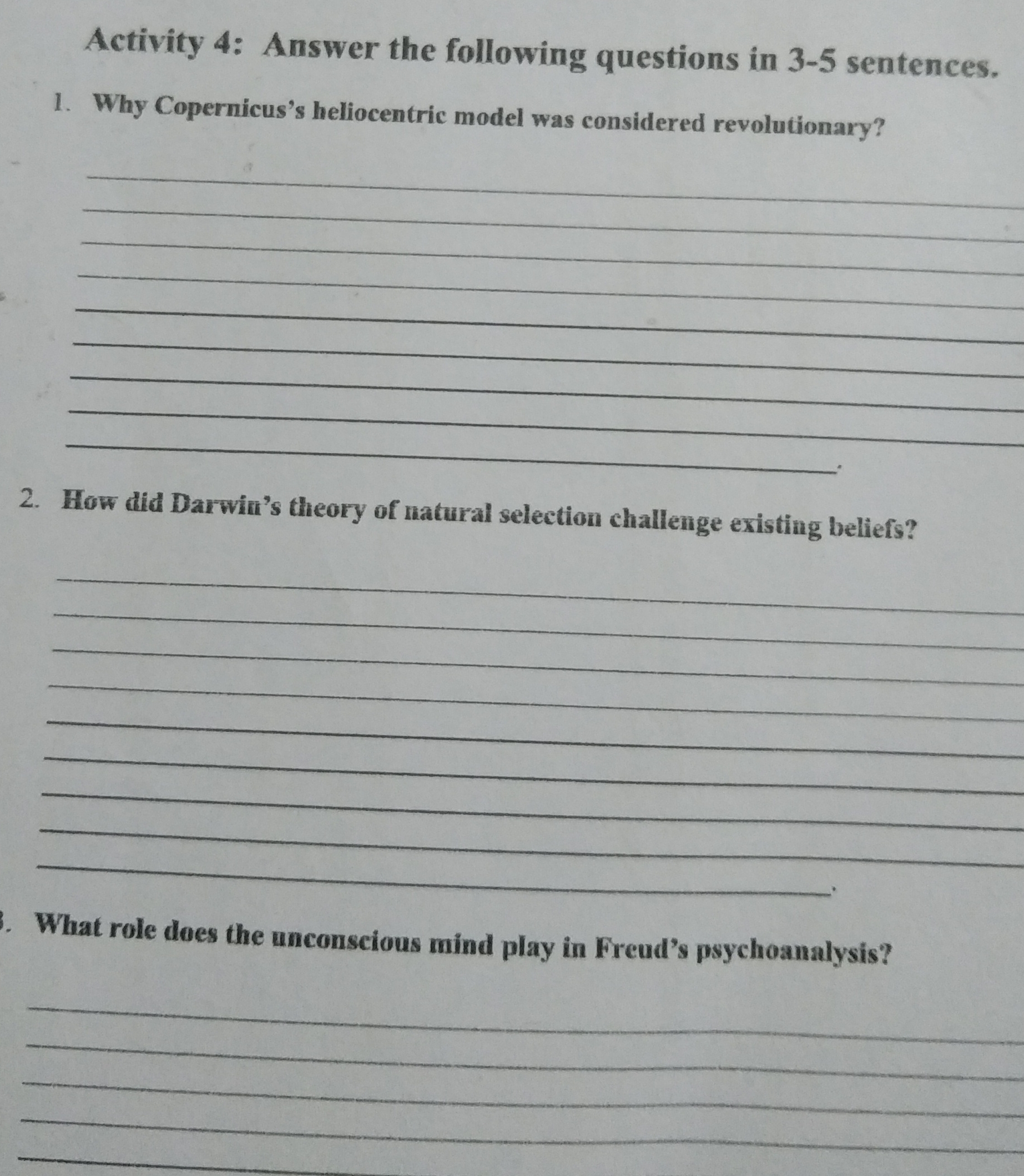 y Activity 4: Answer the following questions in