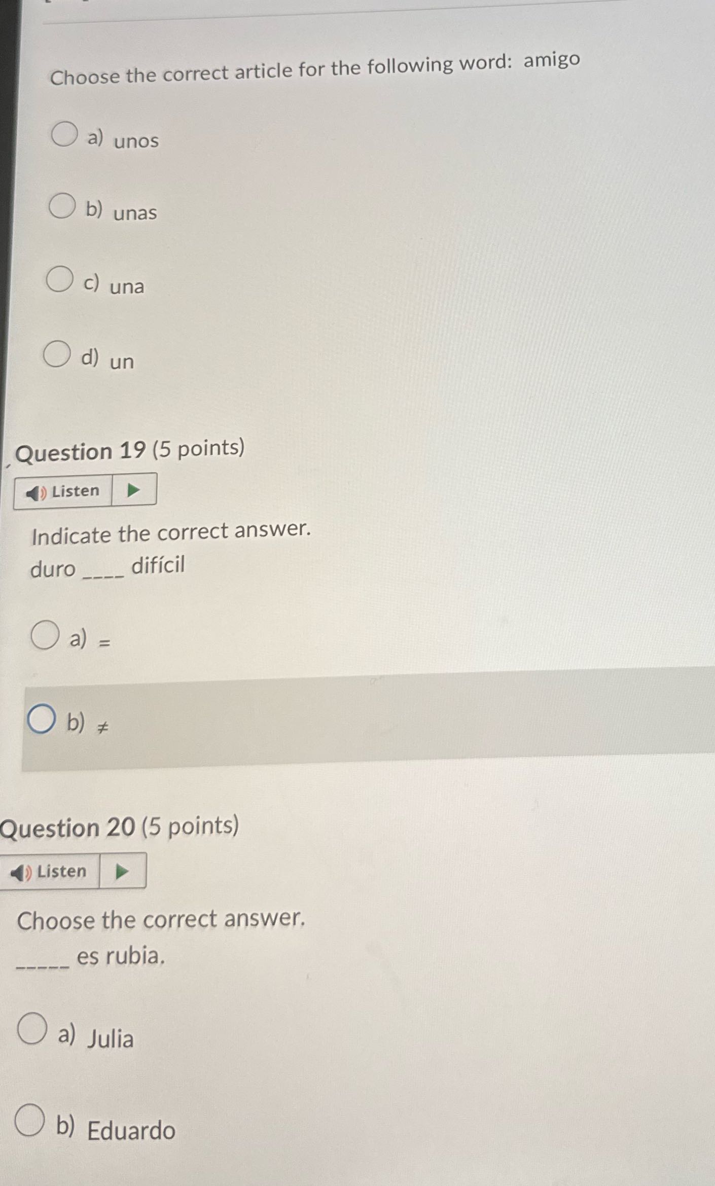 Choose the correct article for the following