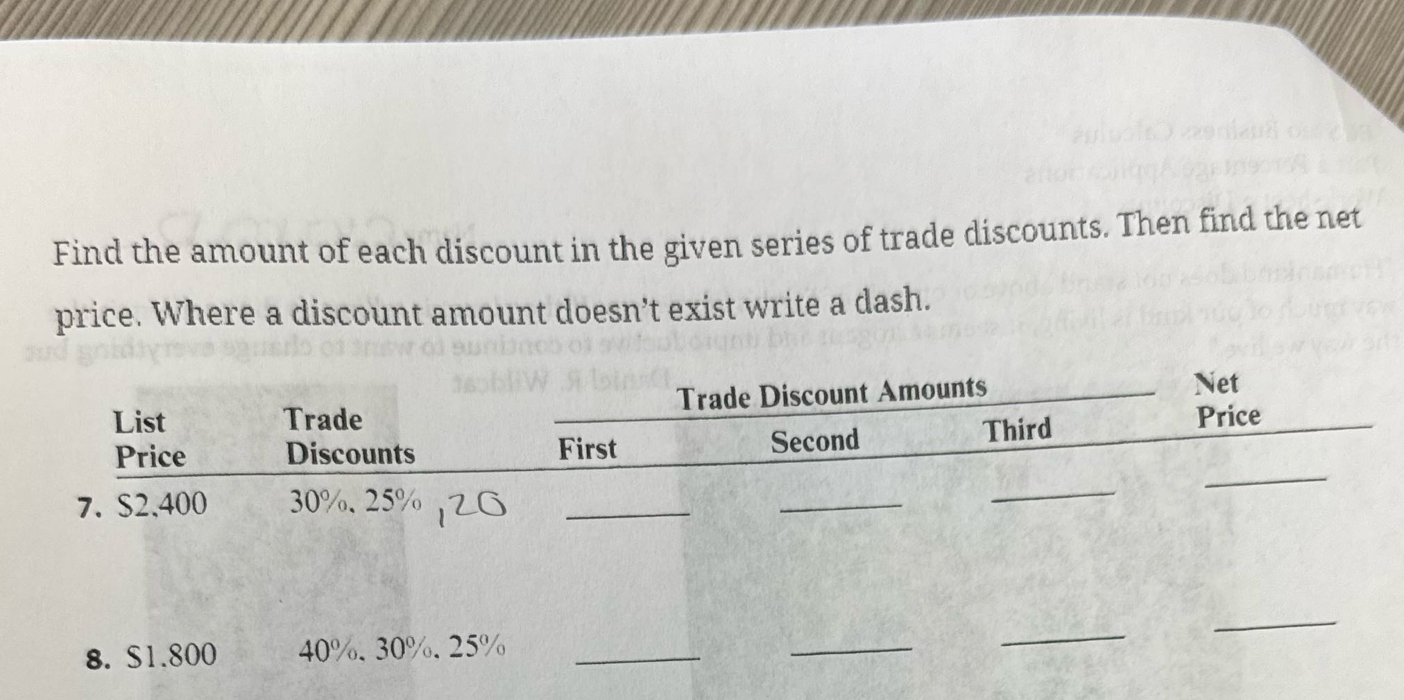 solve Find the amount of each discount in the