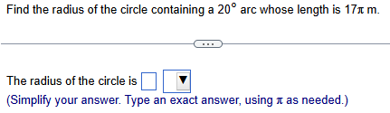 Find the radius of the circle containing a 20"
