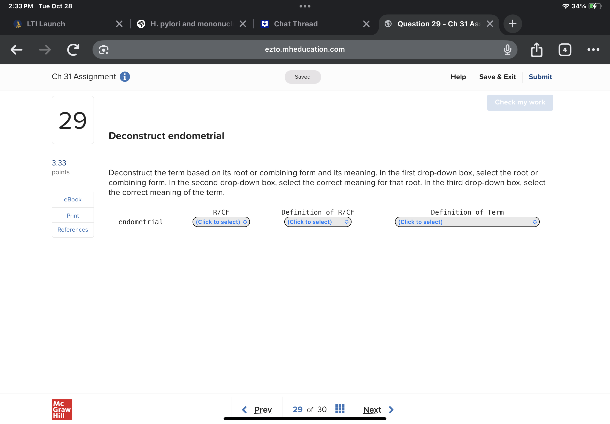 2:33PM Tue Oct 28 \\ LTH e Question 29-Ch31As X