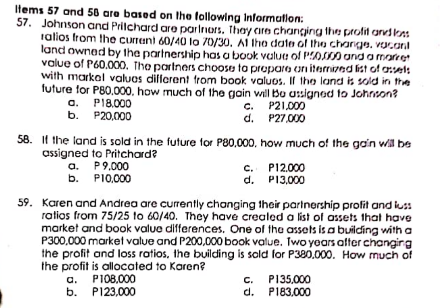 Items 57 and 58 are based on the following