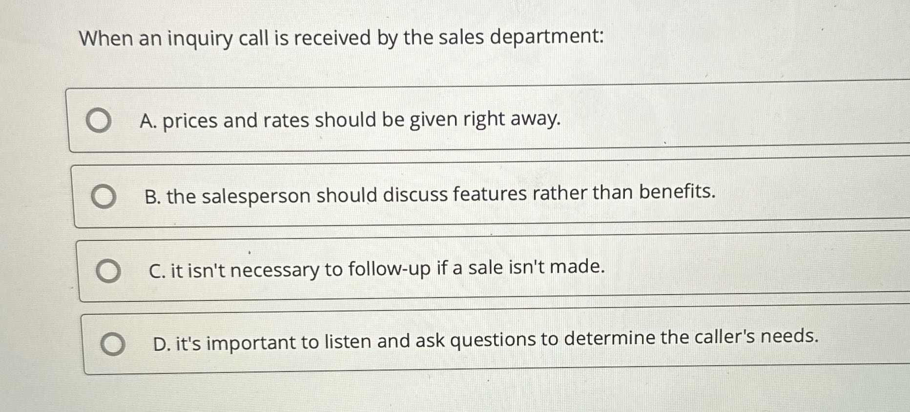 When an inquiry call is received by the sales