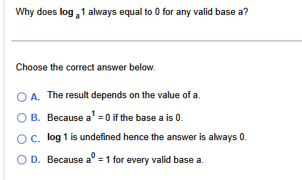 solve Why does log ,1 always equal to 0 for any