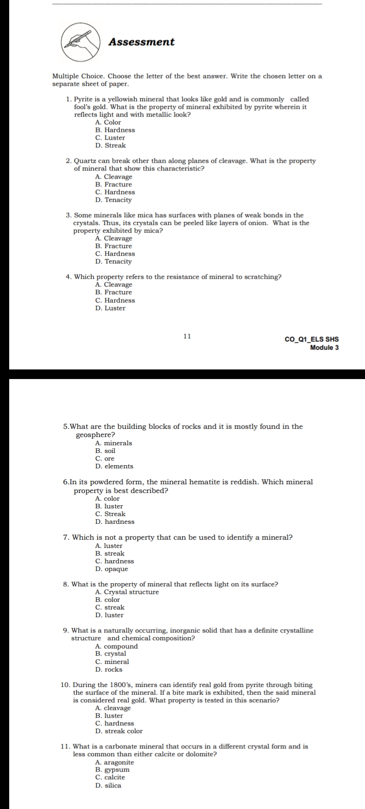 only =i Assessment Multiple Choice. Choose the