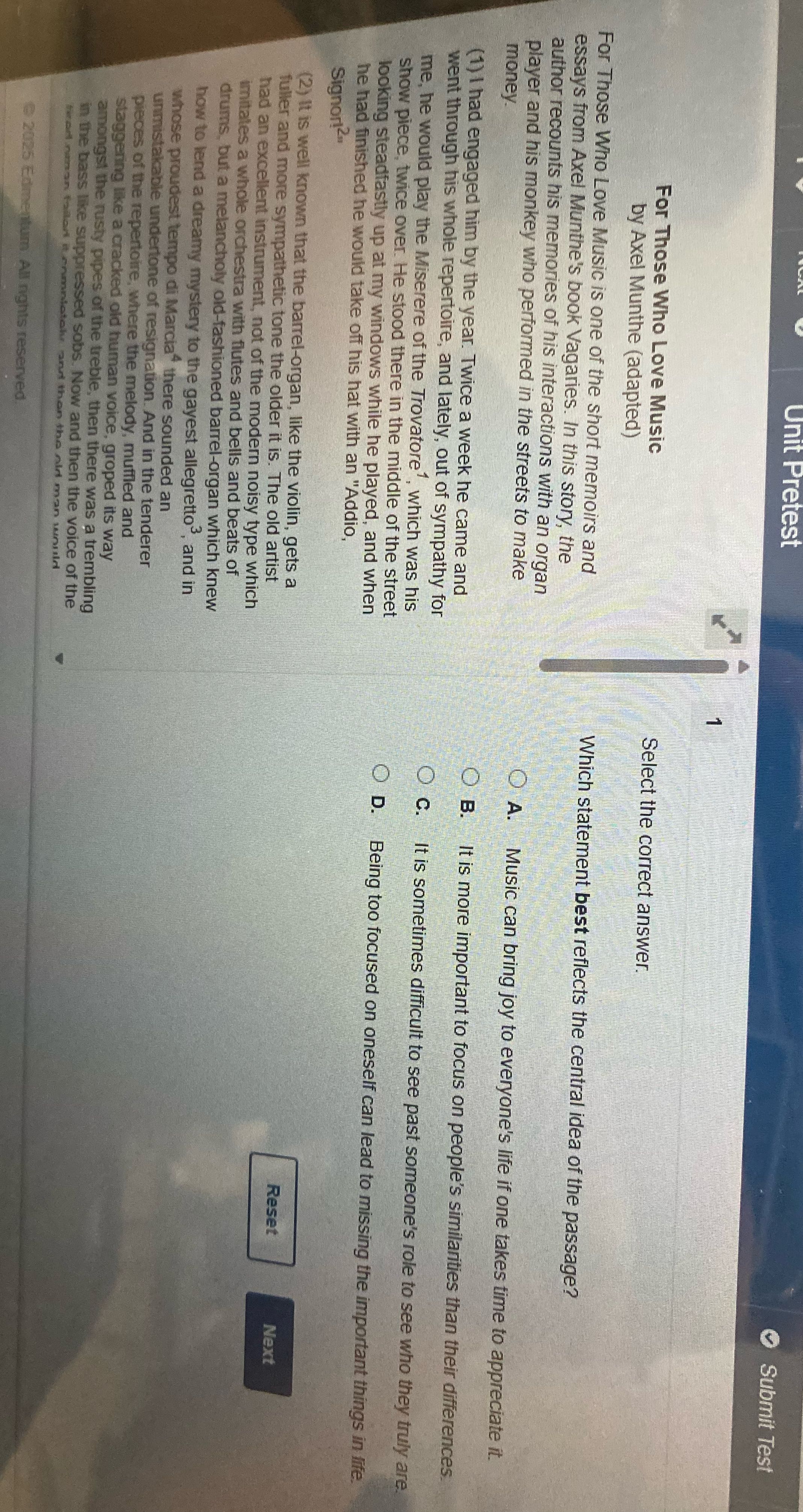 can you answer this question Unit Pretest Submit