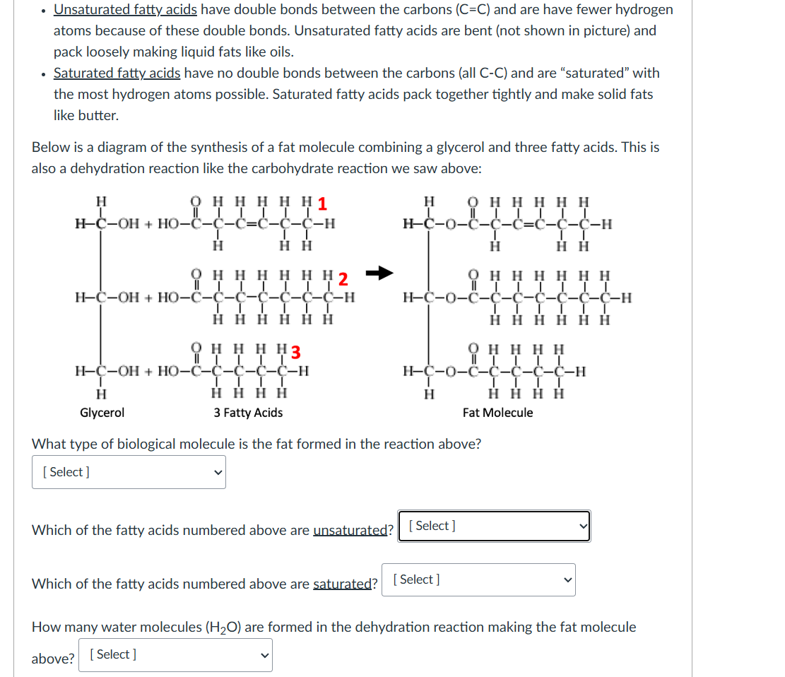 solve this . Unsaturated fatty acids have double