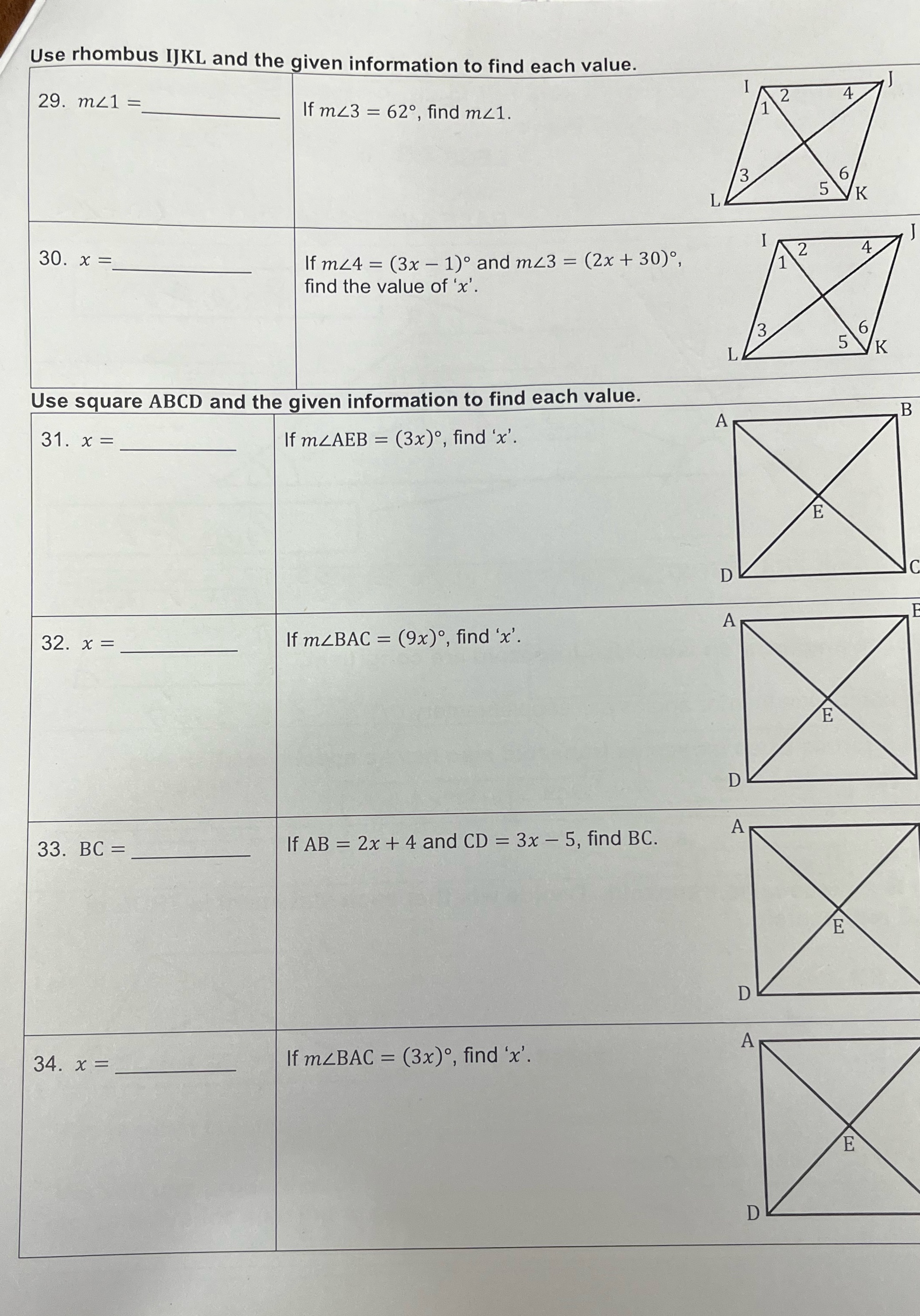 Use rhombus IJKL and the given information to